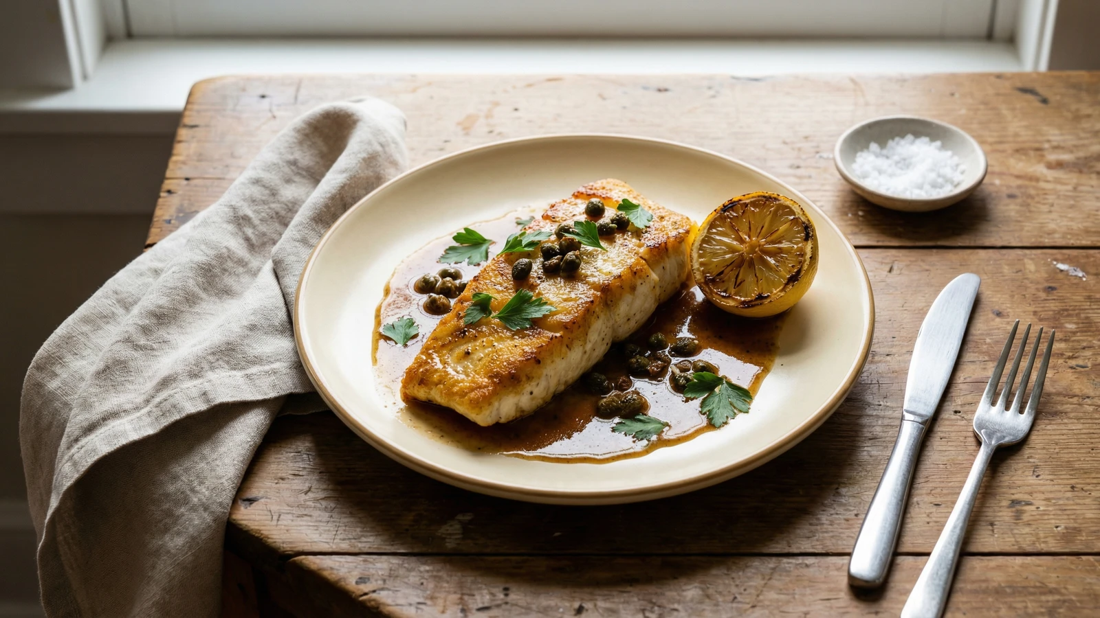 Pan-Seared Halibut with Lemon Butter