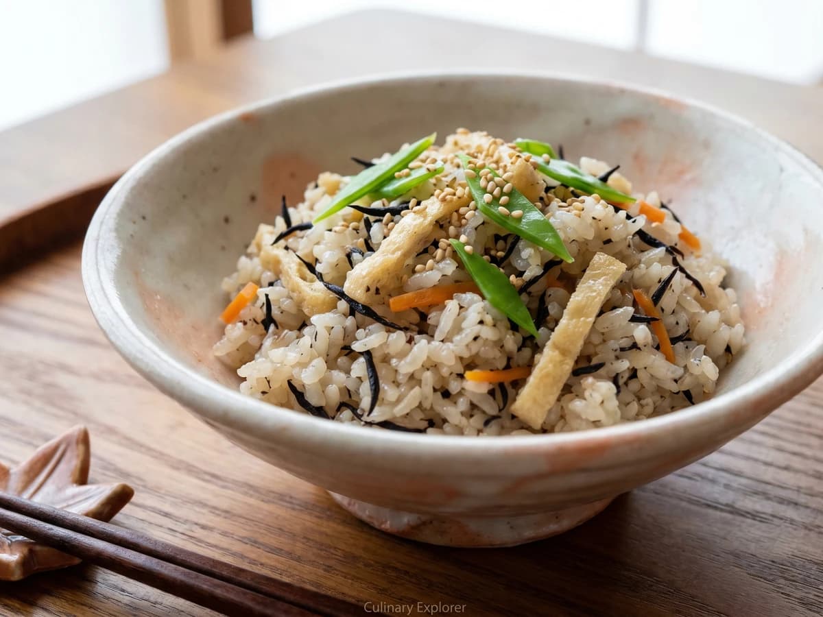 Hijiki Seaweed Rice (ひじきの炊き込みご飯, Hijiki no Takikomi Gohan) - Chef Takumi