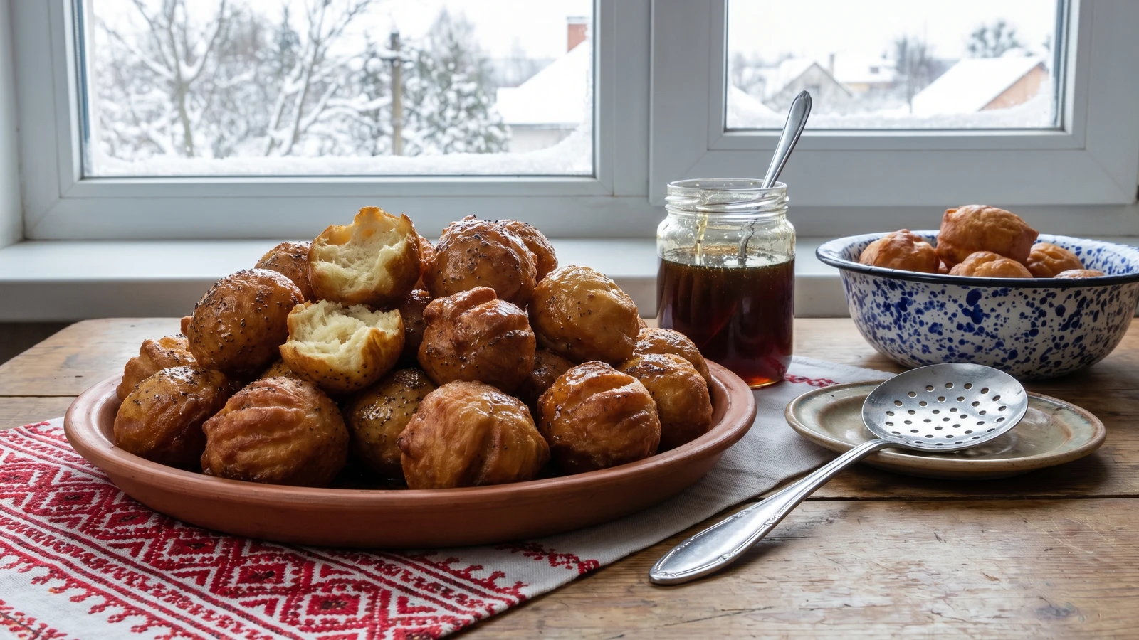Slastyony (сластьони, honey-soaked fried dough)