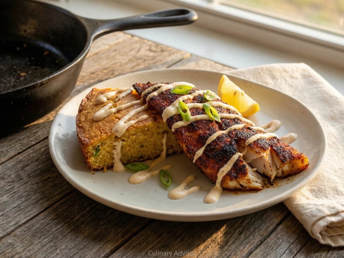 Blackened Catfish on Jalapeno Cornbread