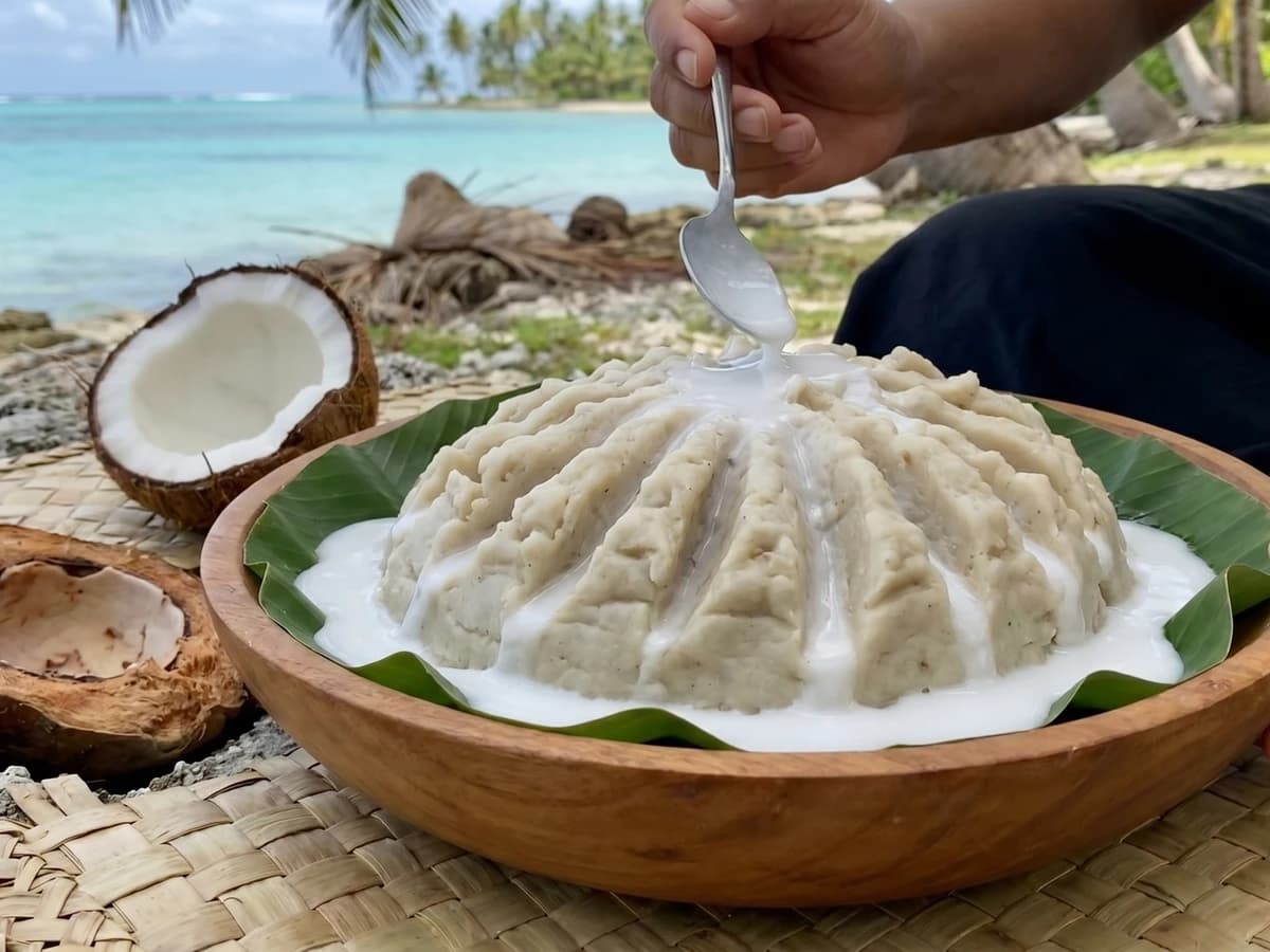 Tulolo (Tuvaluan Pulaka Mash with Coconut Cream) - Chef Makoa