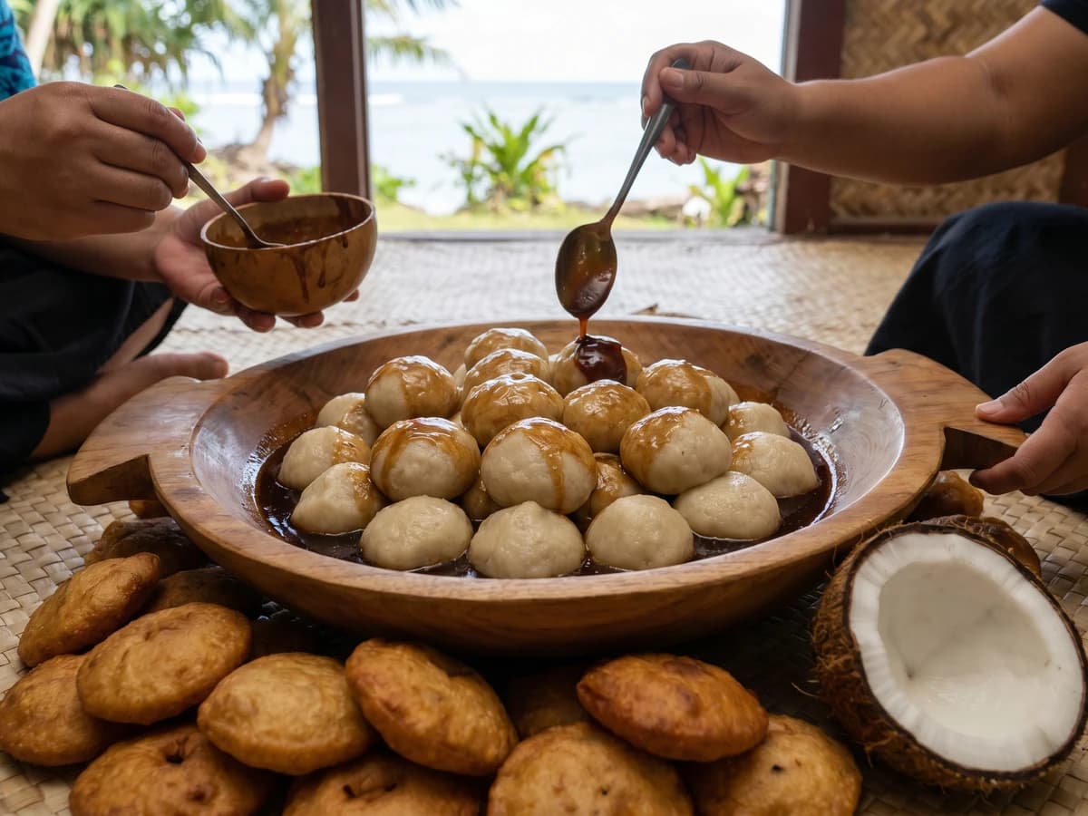 Faikakai Malimali (Tongan Banana Dumplings in Lolo Coconut Syrup) - Chef Makoa