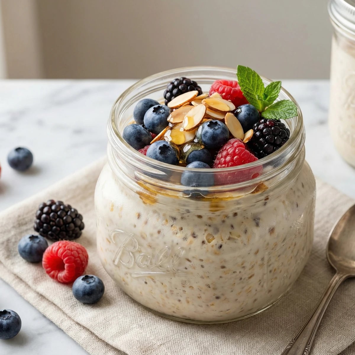 Chilled Overnight Oats with Fresh Berries and Honey