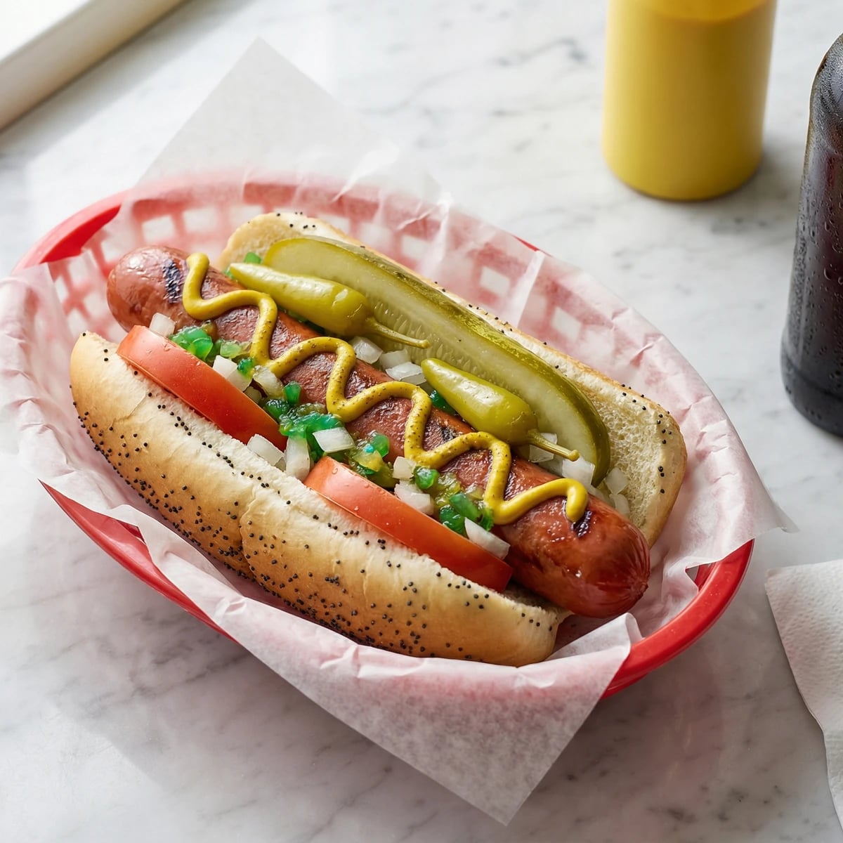 Chicago-Style Hot Dog with Sport Peppers