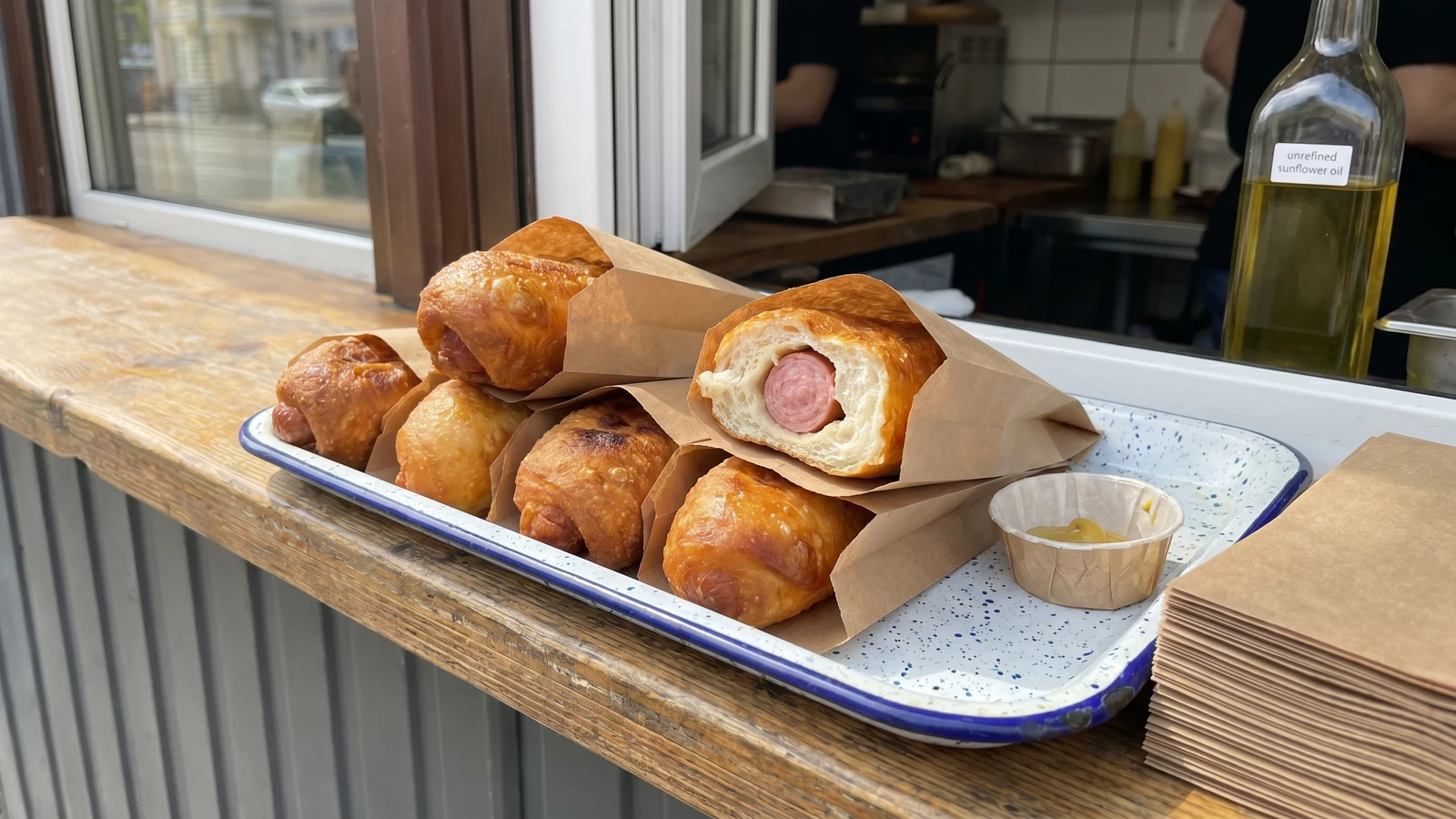 Kyivska Perepichka (київська перепічка, sausage street roll)