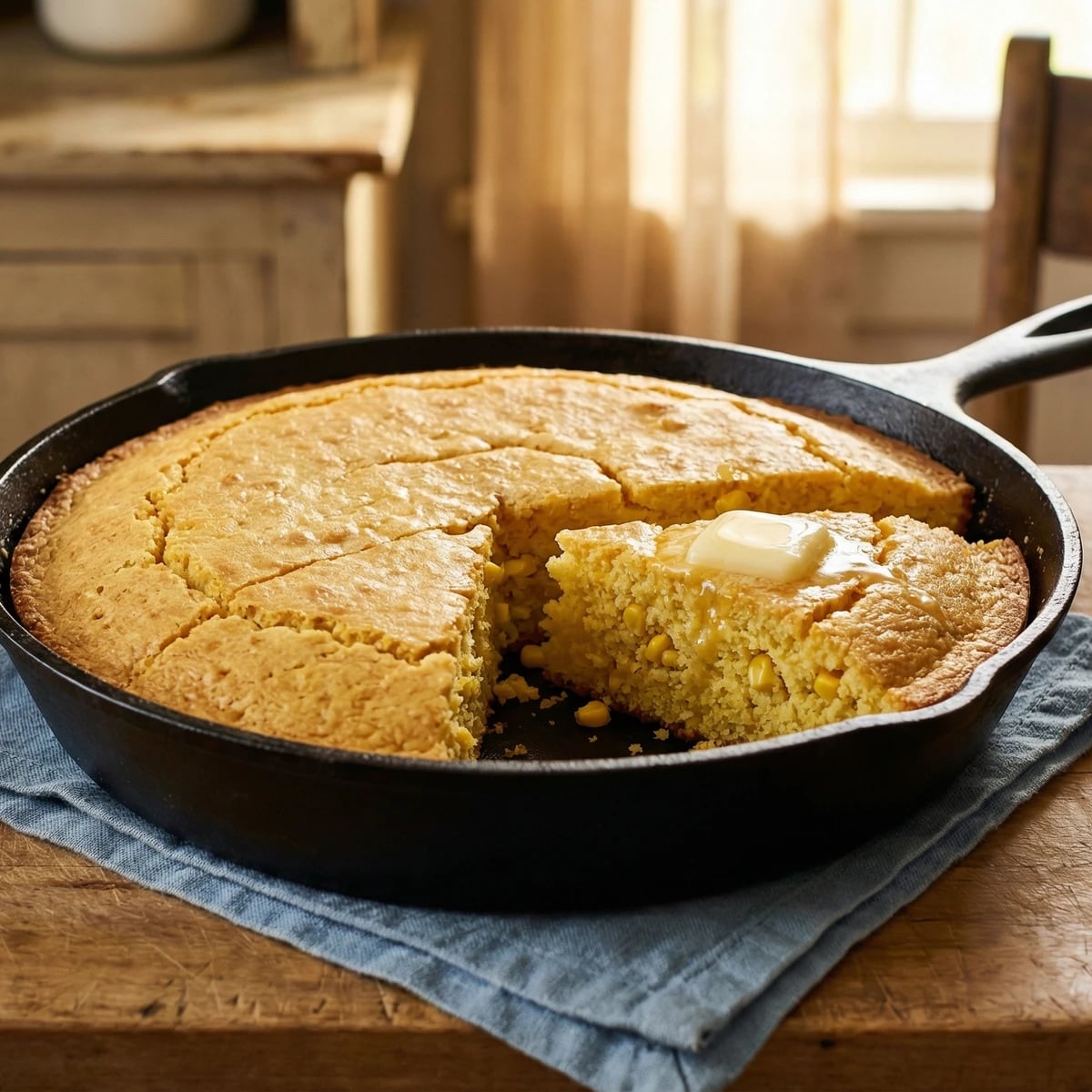 Skillet Cornbread with Fresh Corn Kernels