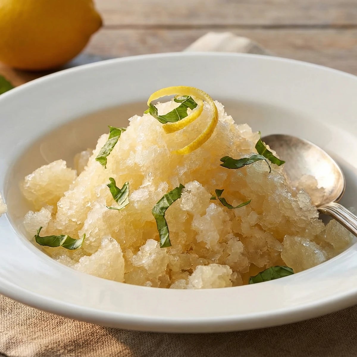 Meyer Lemon Granita with Fresh Basil