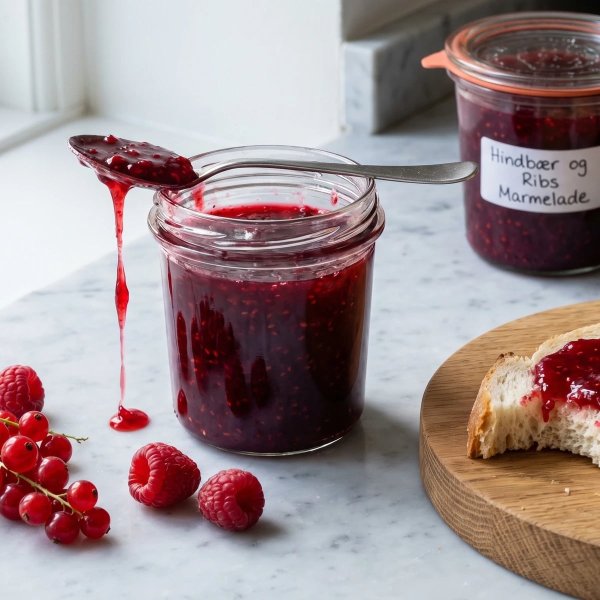 Hindbaer og Ribs Marmelade