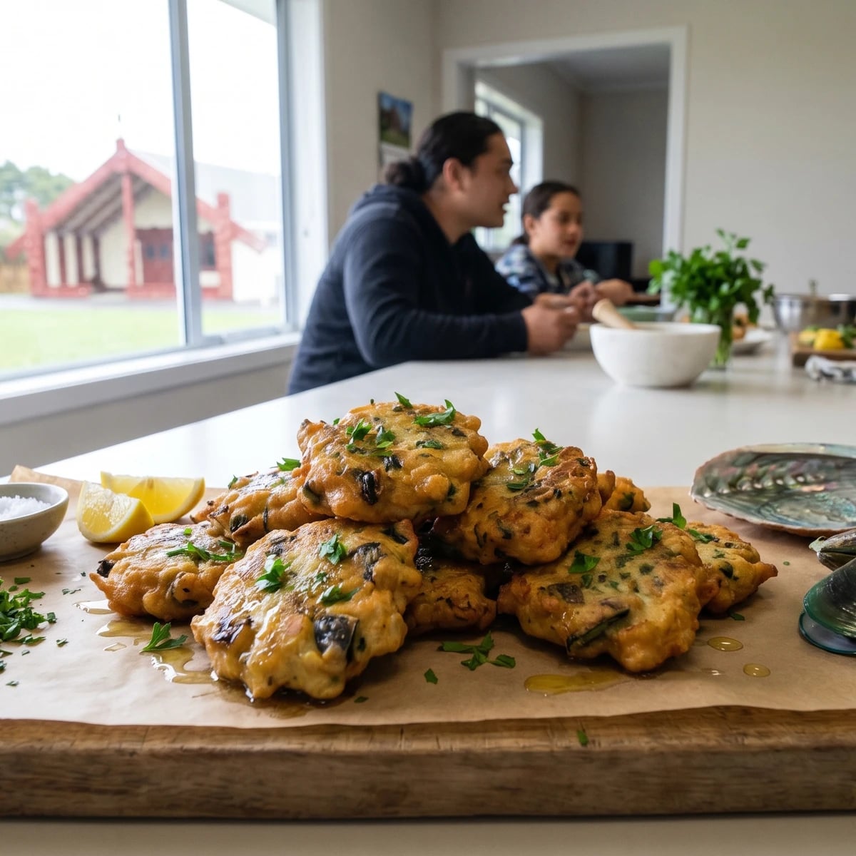 He Kao Kūtai (Māori Green-Lipped Mussel Fritters)