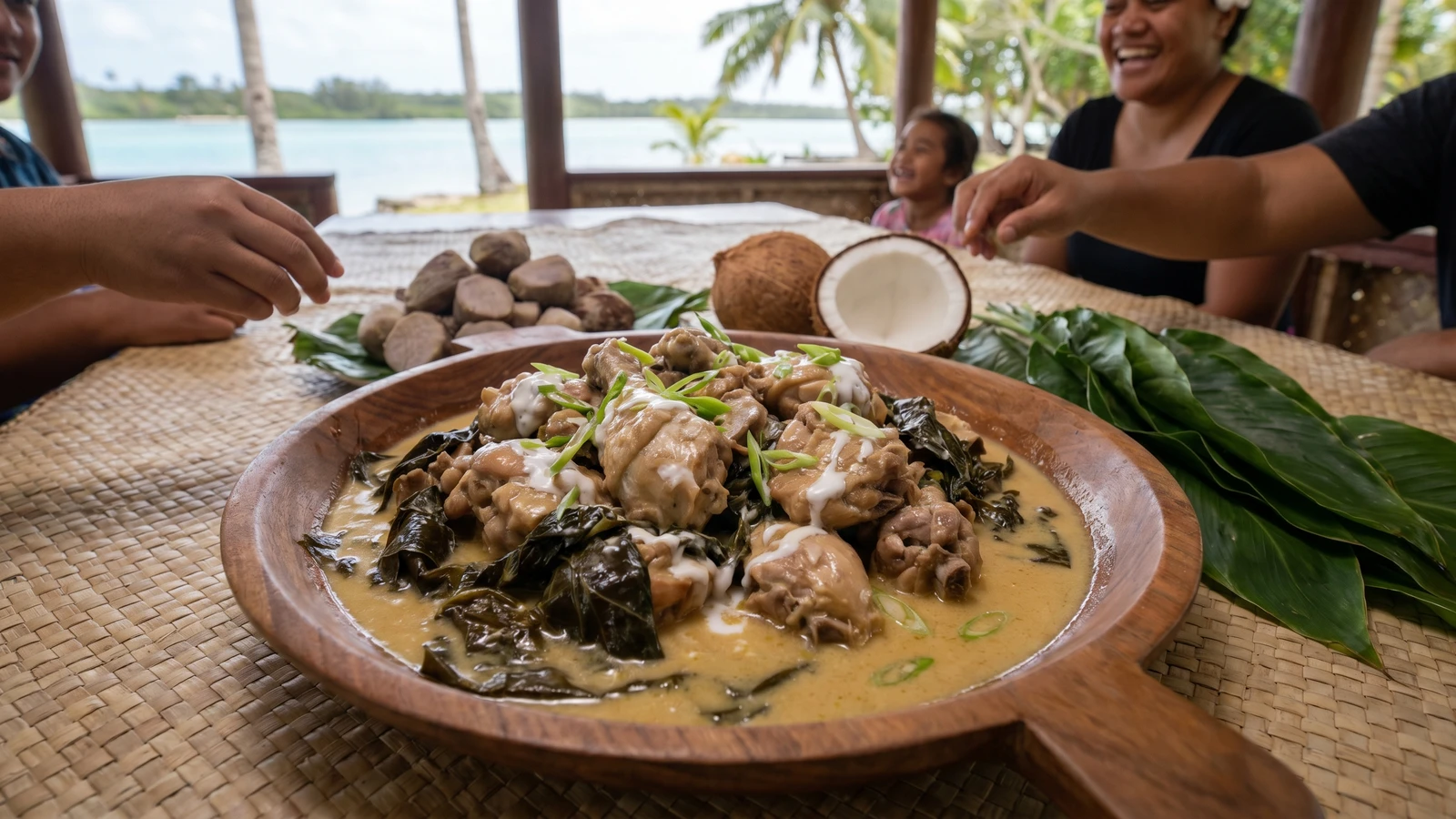 Pele Moa (Tongan Chicken and Island Spinach in Coconut Cream)