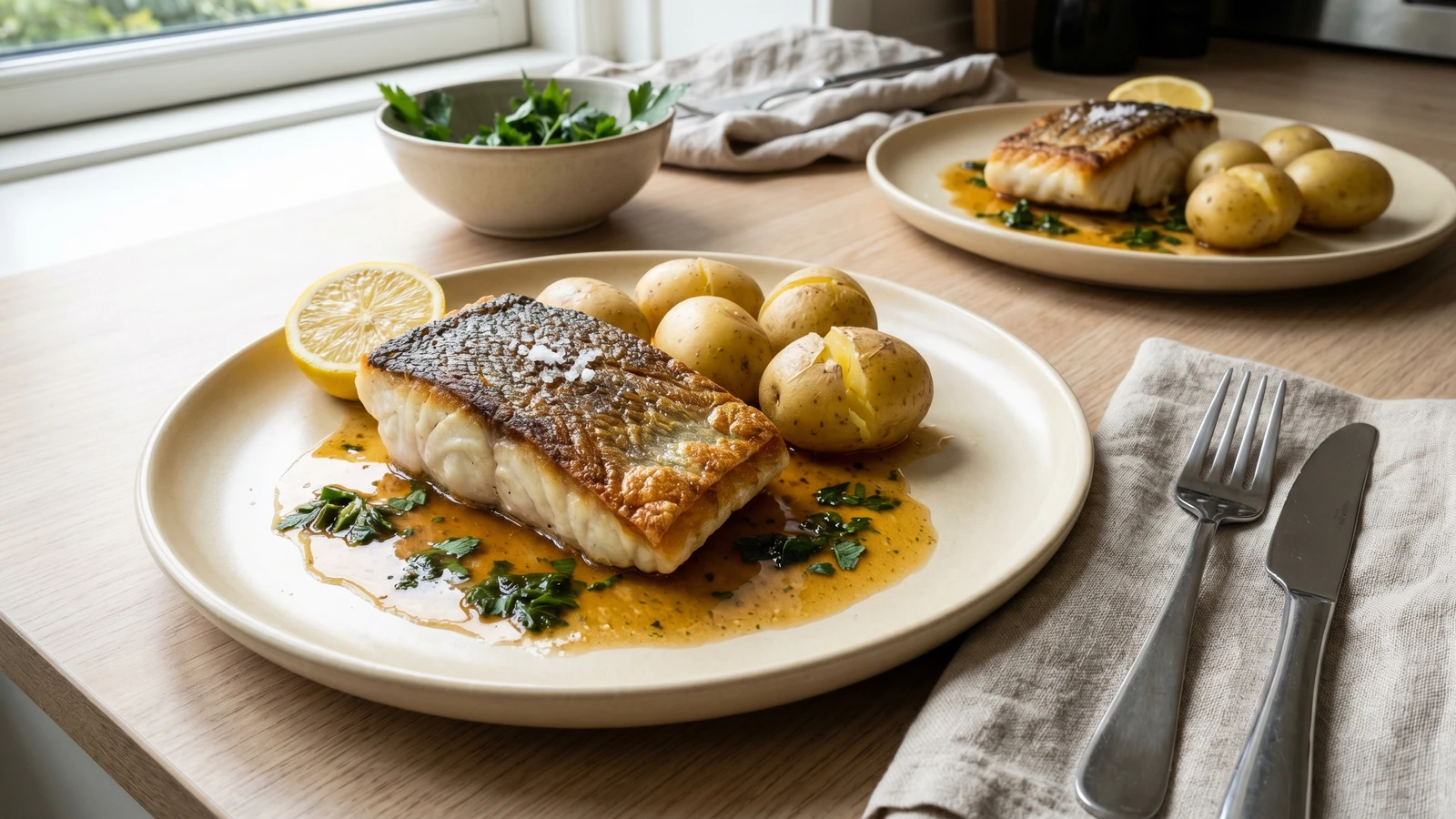 Stegt Torsk med Brunet Smor og Persille
