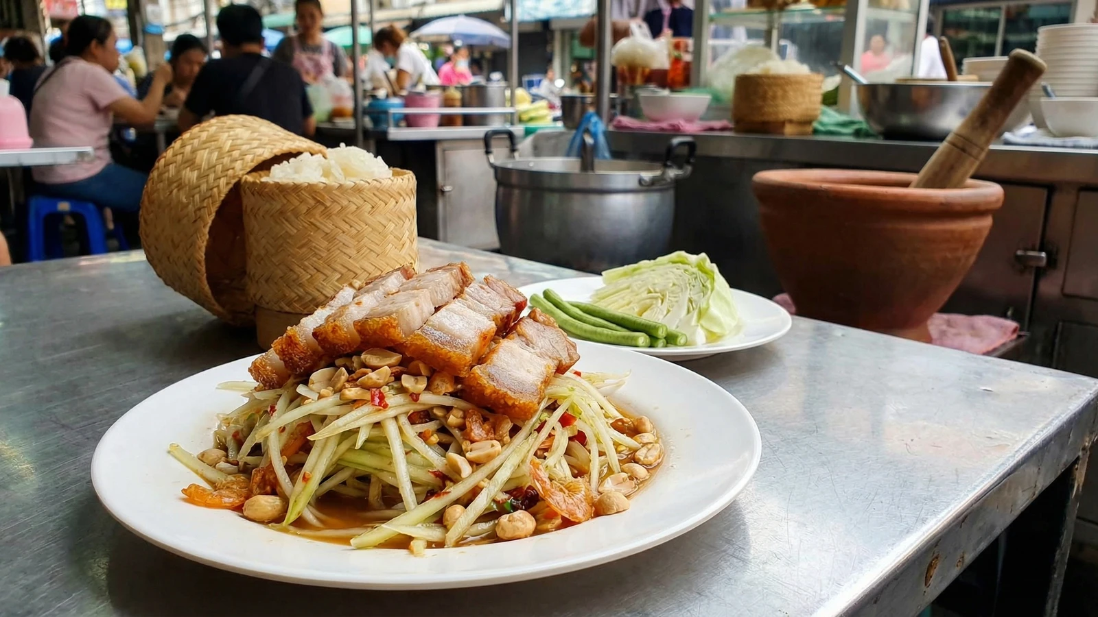 Crispy Pork Belly Som Tam (Tam Moo Krob)