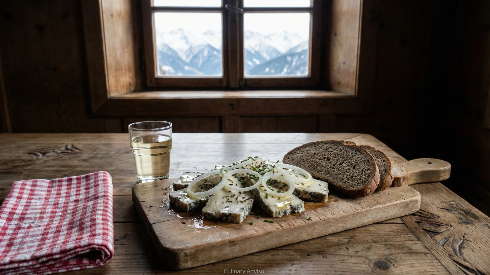 Tiroler Graukäse mit Essig und Zwiebel