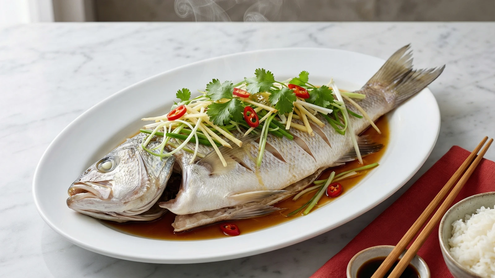 Whole Steamed Fish with Ginger and Scallions