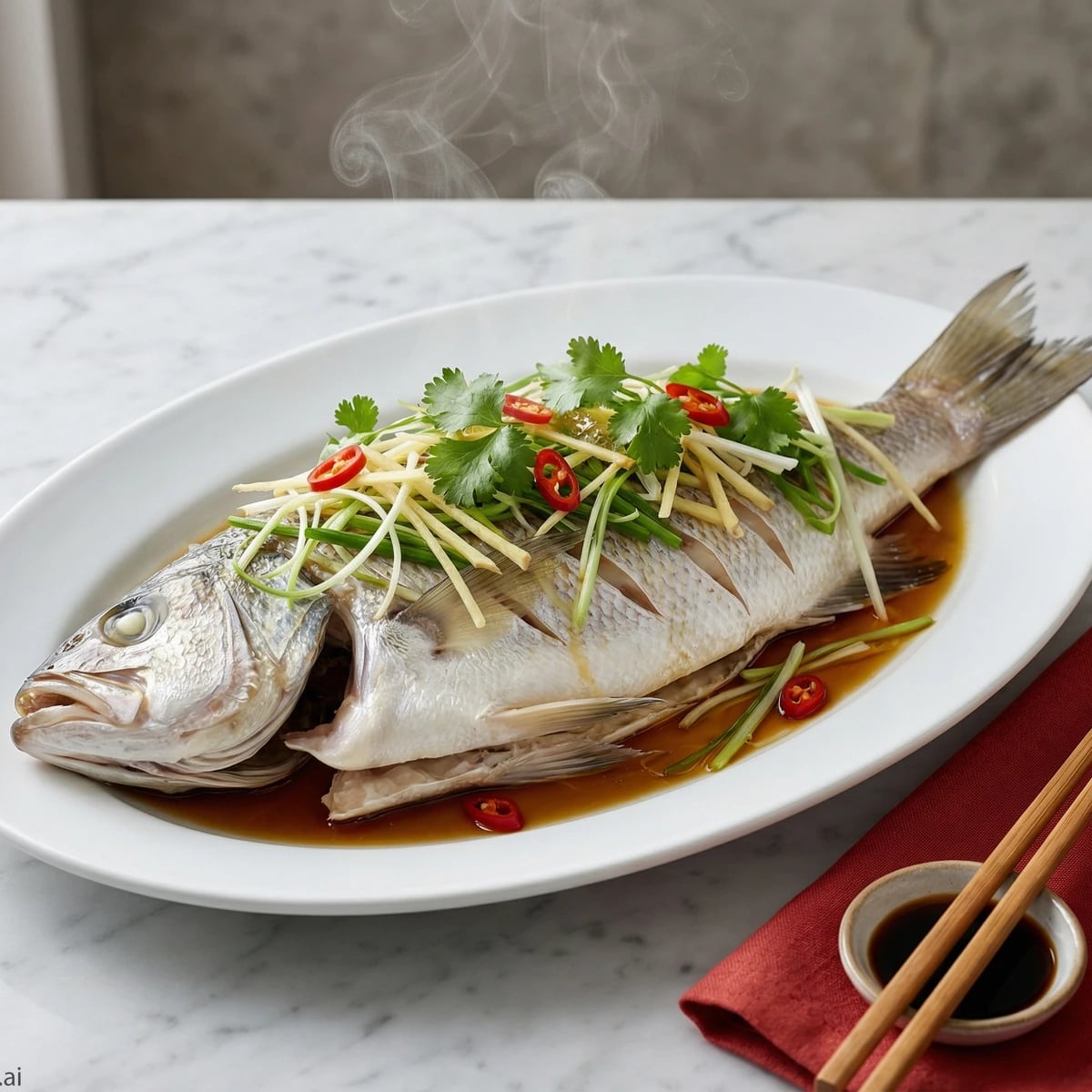 Whole Steamed Fish with Ginger and Scallions