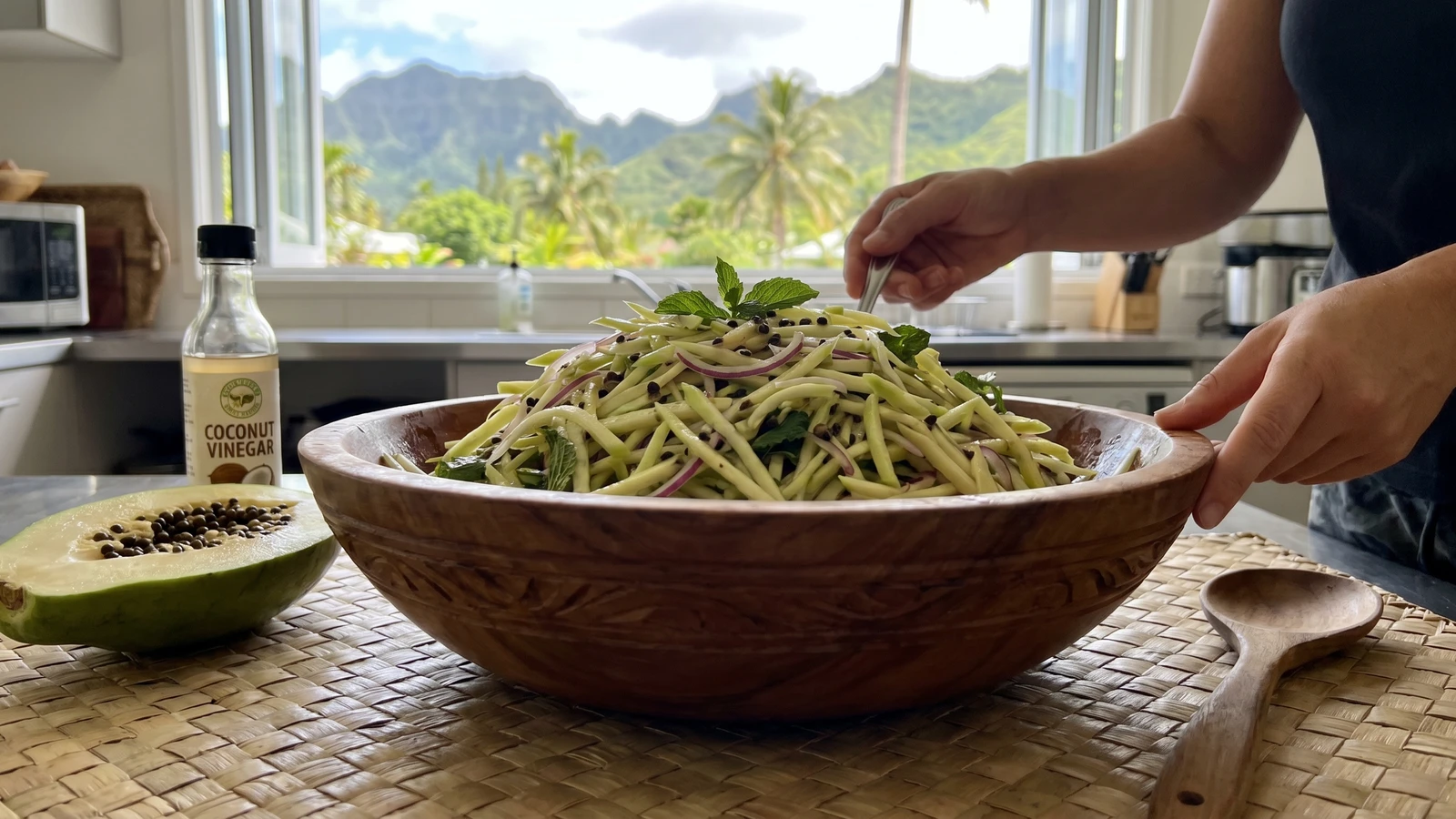 Pawpaw Salad Raro Style (Cook Islands Green Papaya Slaw)