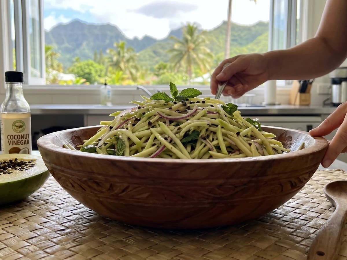 Pawpaw Salad Raro Style (Cook Islands Green Papaya Slaw) - Chef Makoa