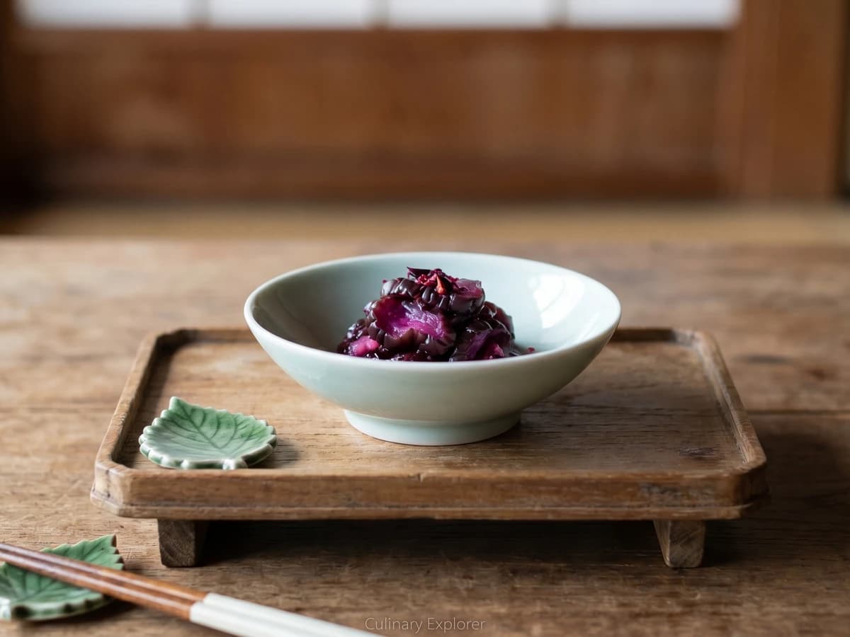 Shibazuke (しば漬け, Kyoto red-shiso pickle)
