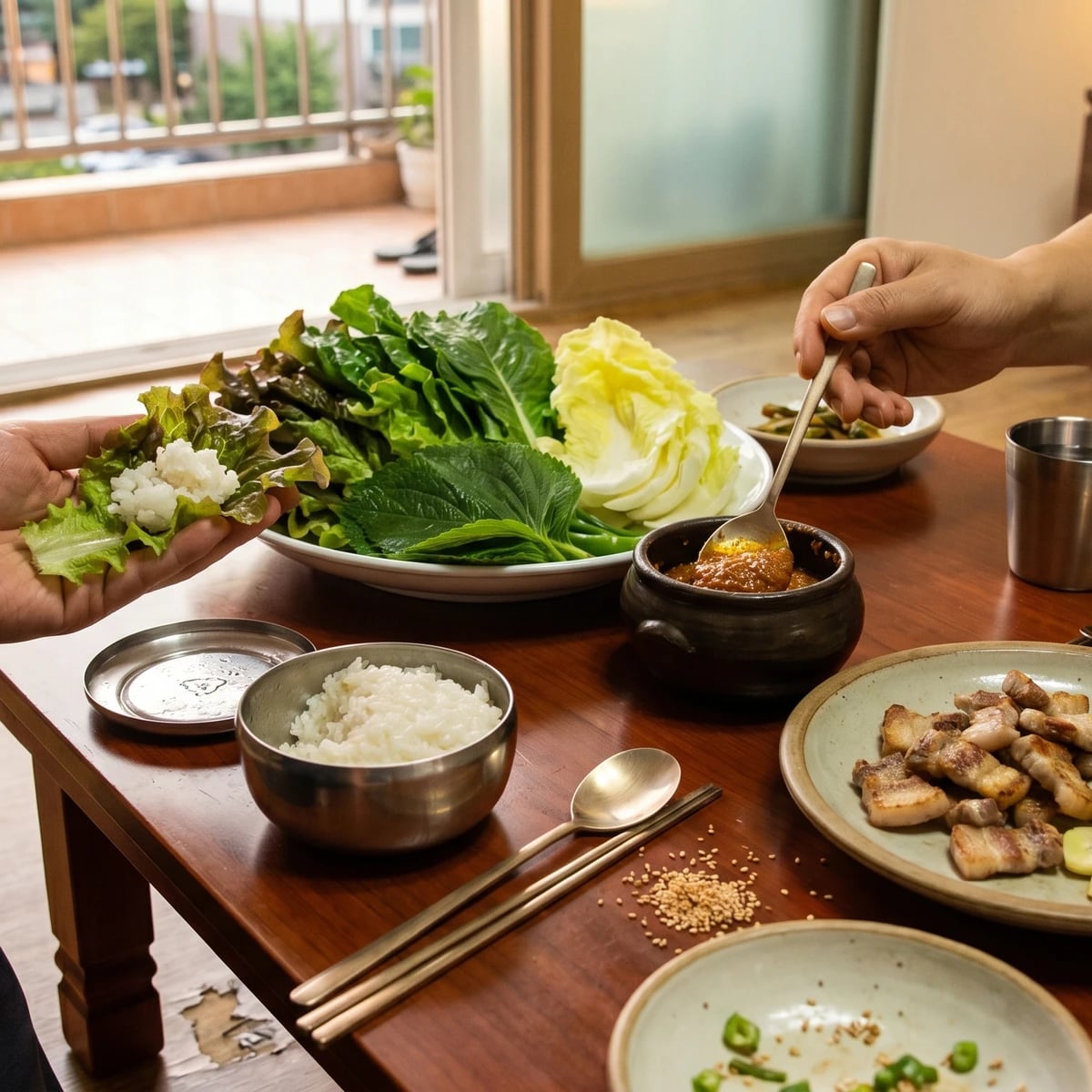 Ssambap (Rice and Leaf Wraps)