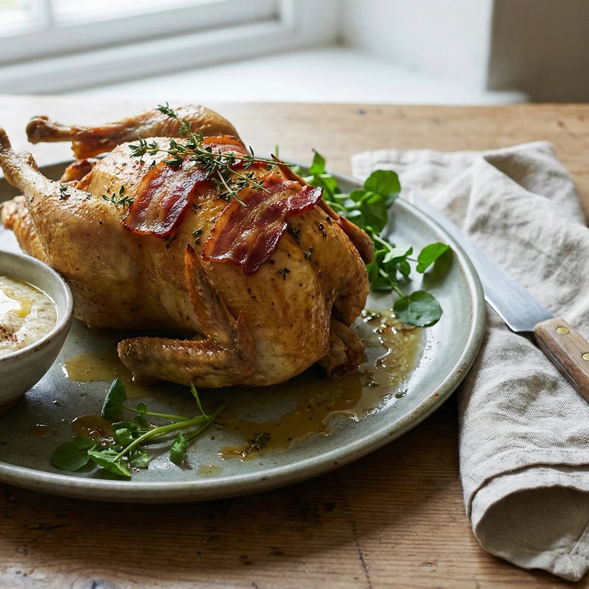 Roast Pheasant with Bacon and Bread Sauce