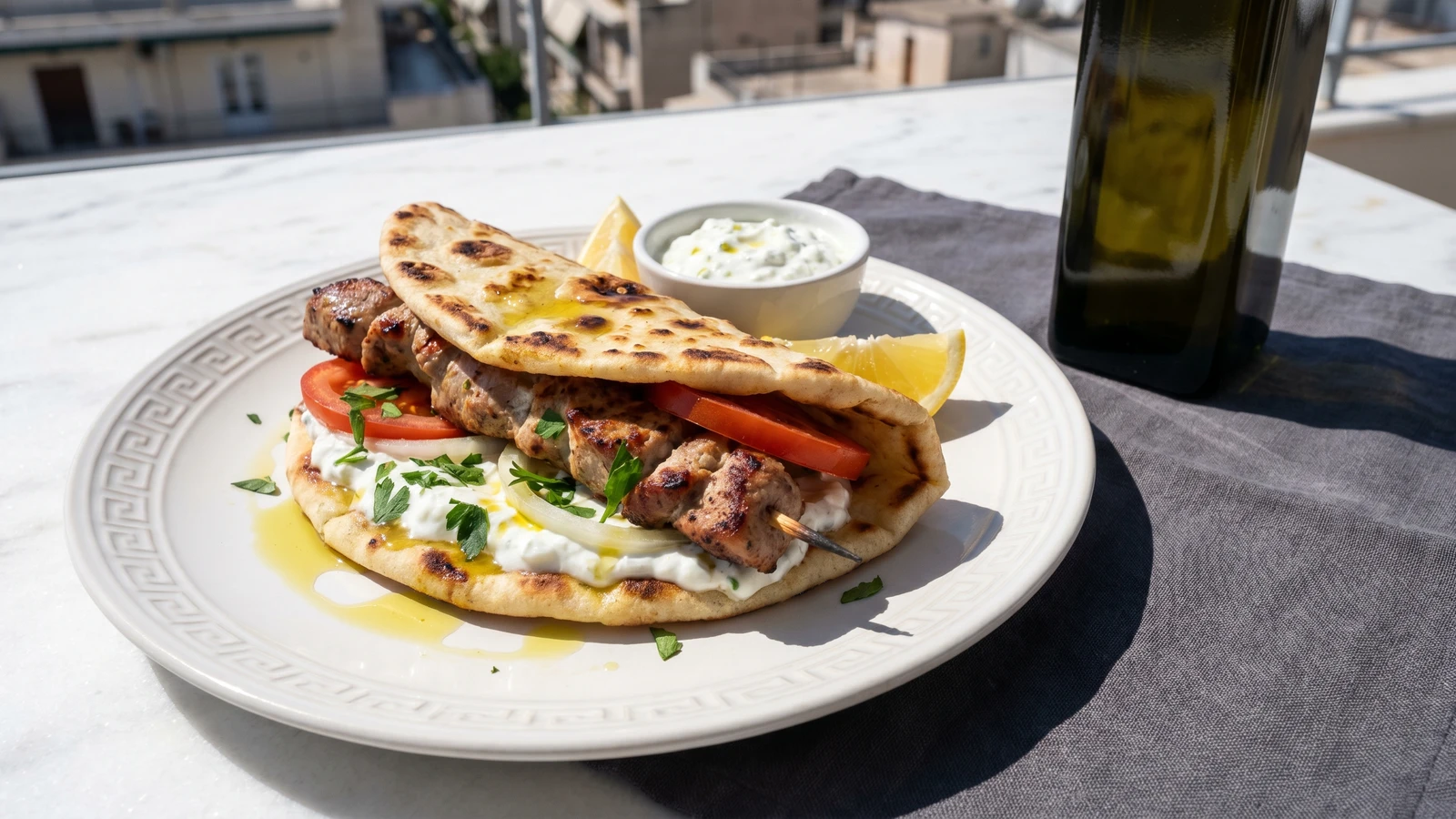 Athenian Kalamaki Hoirino se Pita (Καλαμάκι Χοιρινό σε Πίτα)
