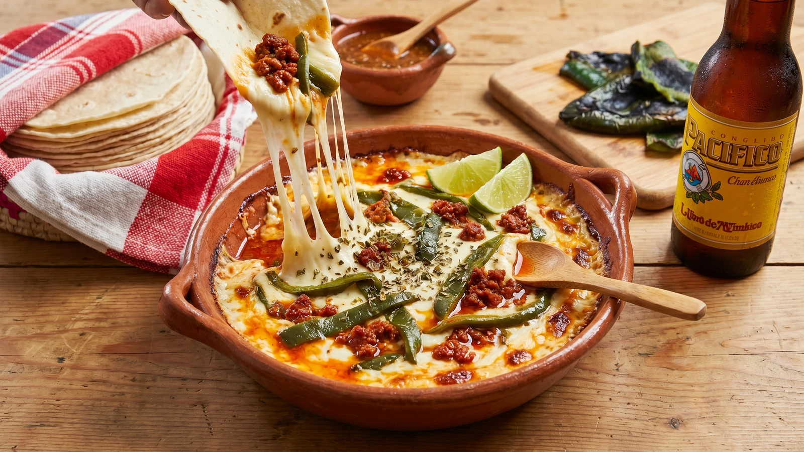 Queso Fundido Sonorense con Chorizo y Rajas