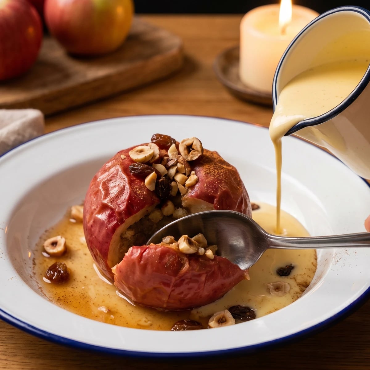 Bratapfel mit Marzipan und Vanillesoße