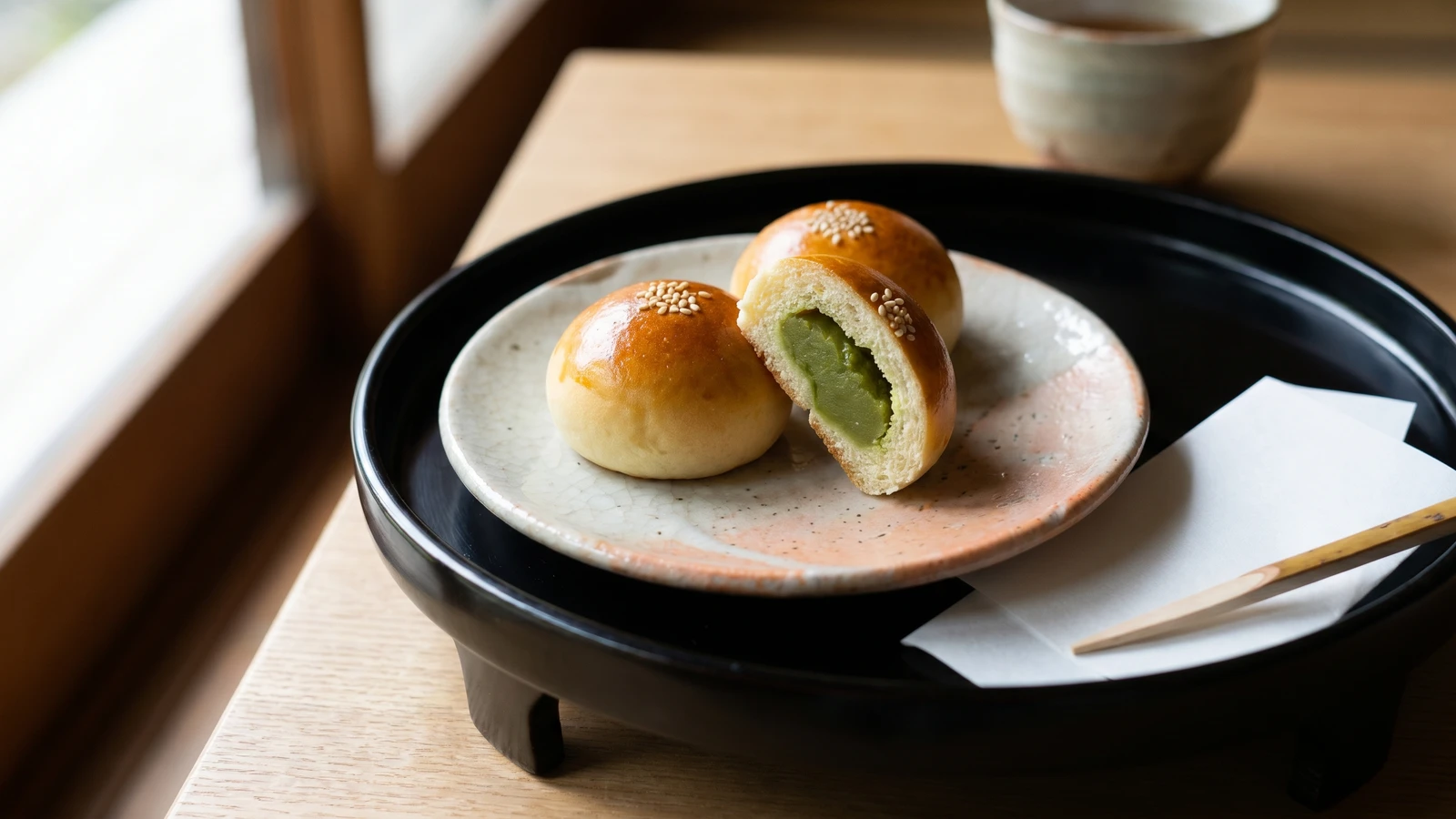 Uguisu-pan (うぐいすパン, green-pea-paste bun)