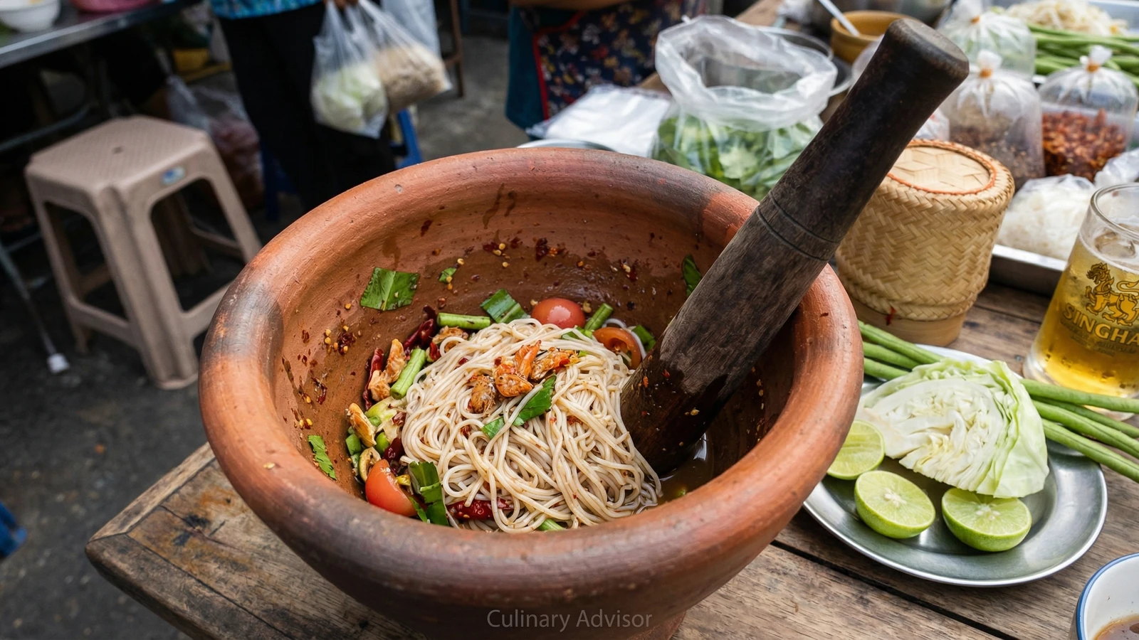Rice Noodle Pounded Salad (Tam Sua)