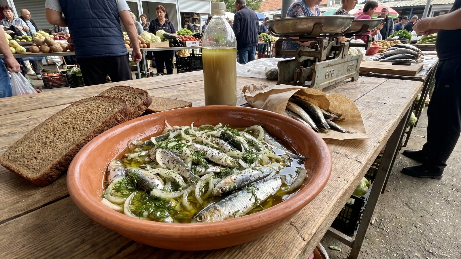Malosolna Khamsa (малосольна хамса, salted anchovy)