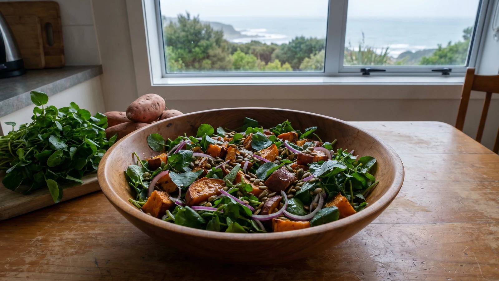 Kūmara me Wātakirihi (Māori Sweet Potato and Watercress Salad)