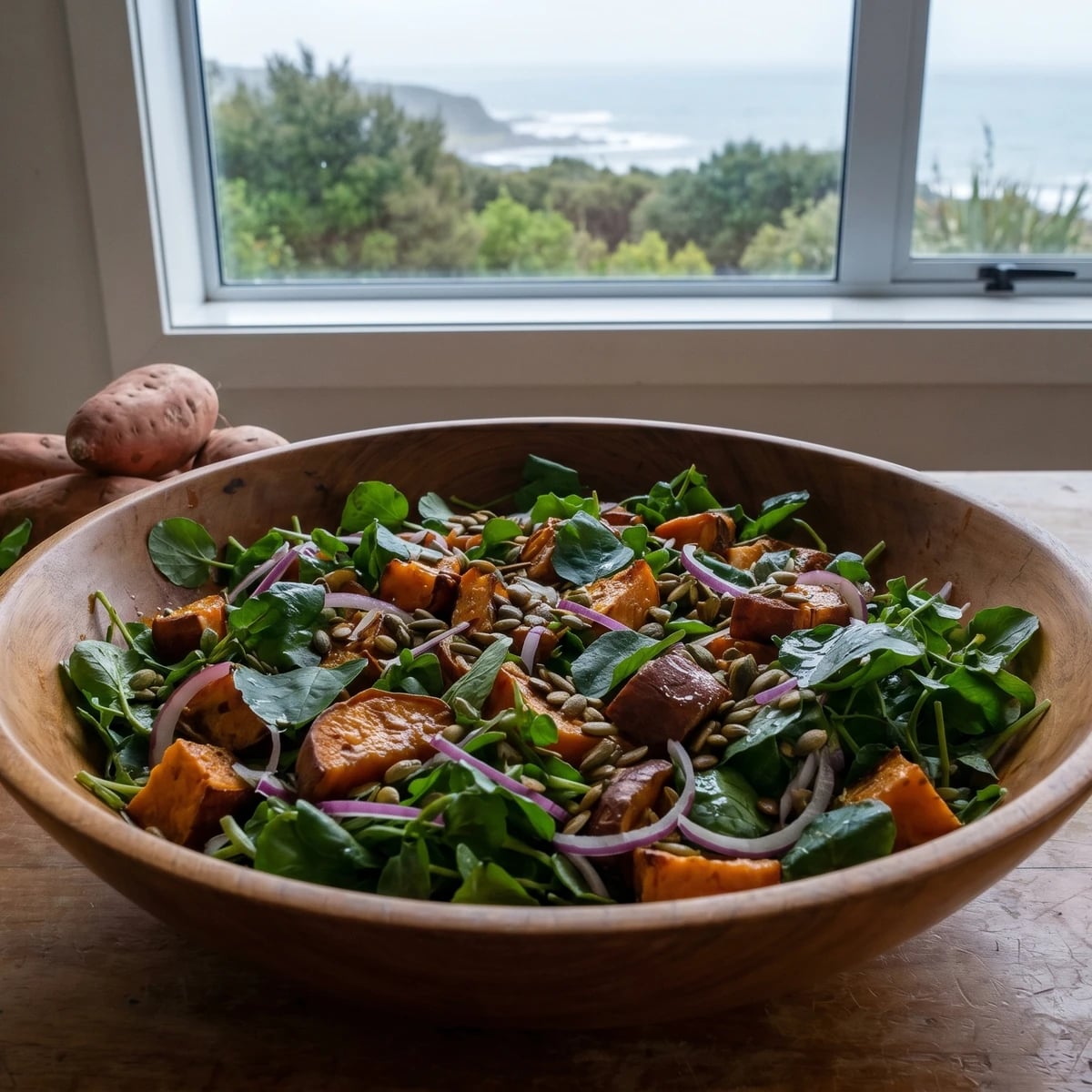 Kūmara me Wātakirihi (Māori Sweet Potato and Watercress Salad)
