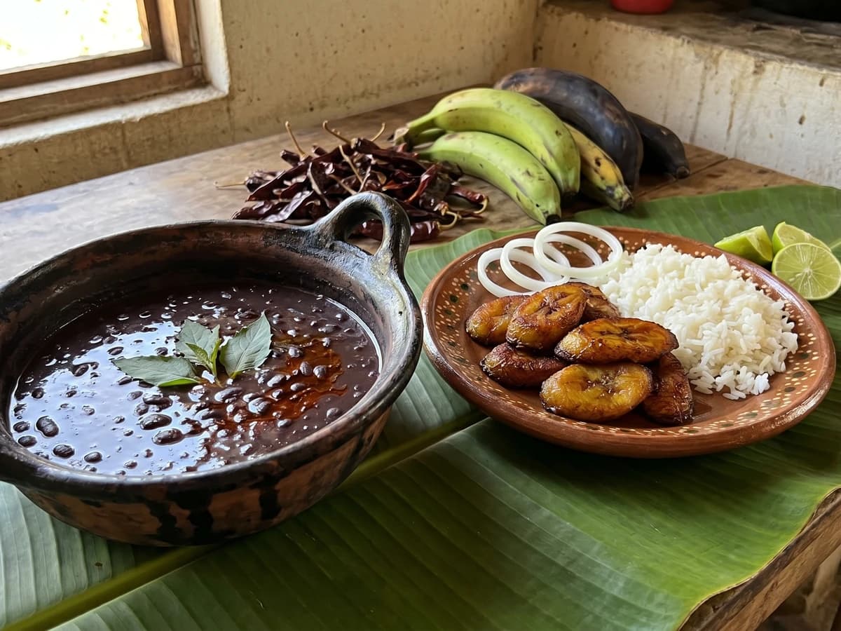 Frijoles Negros Costeños con Plátano Frito