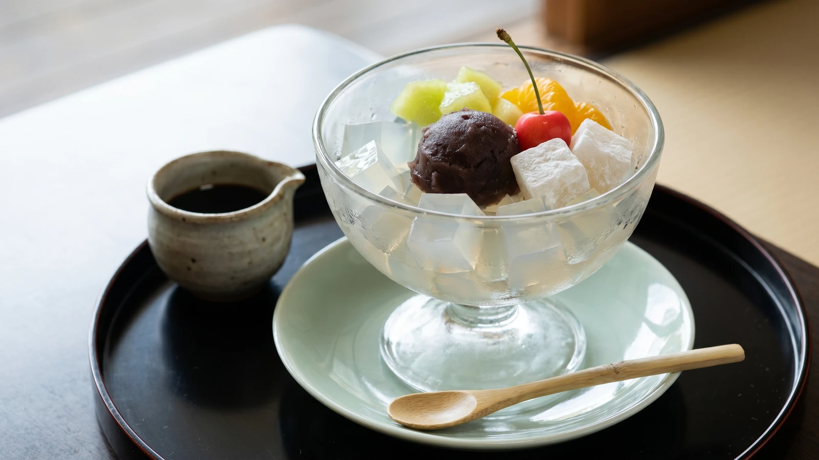 Agar Jelly with Anko and Fruit (あんみつ, Anmitsu)