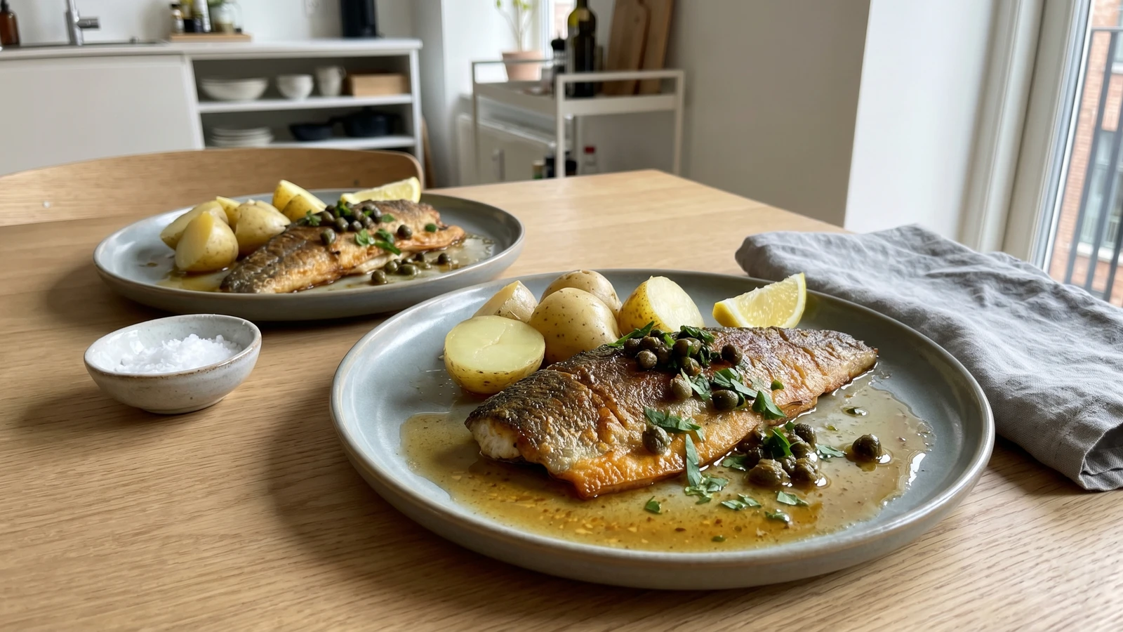 Pandestegt Regnbueorred med Brunet Smor og Kapers