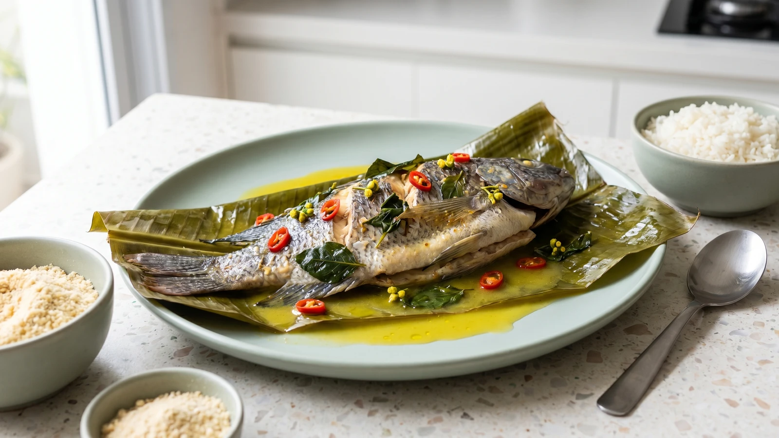 Peixe Assado na Folha de Bananeira
