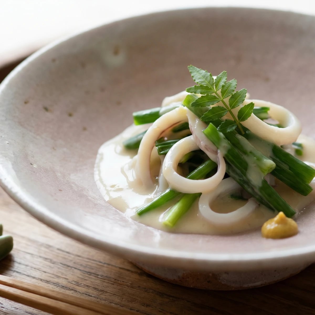 Squid and Wakegi with Vinegared Miso (いかとわけぎのぬた, Ika to Wakegi no Nuta)