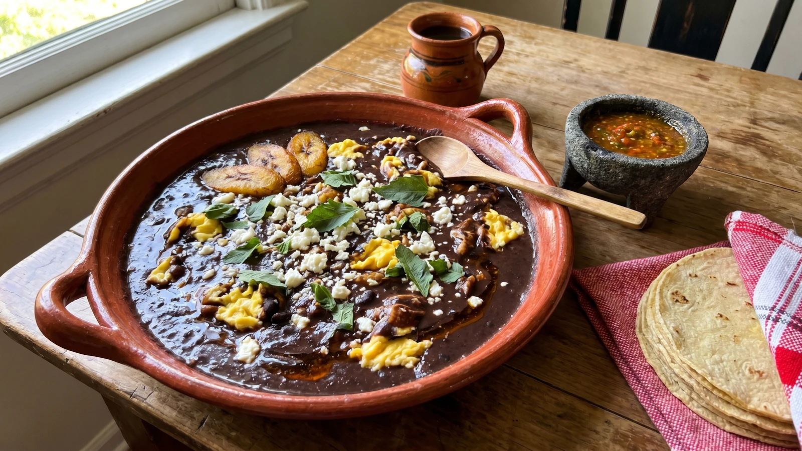 Huevos Tirados con Frijol Colado