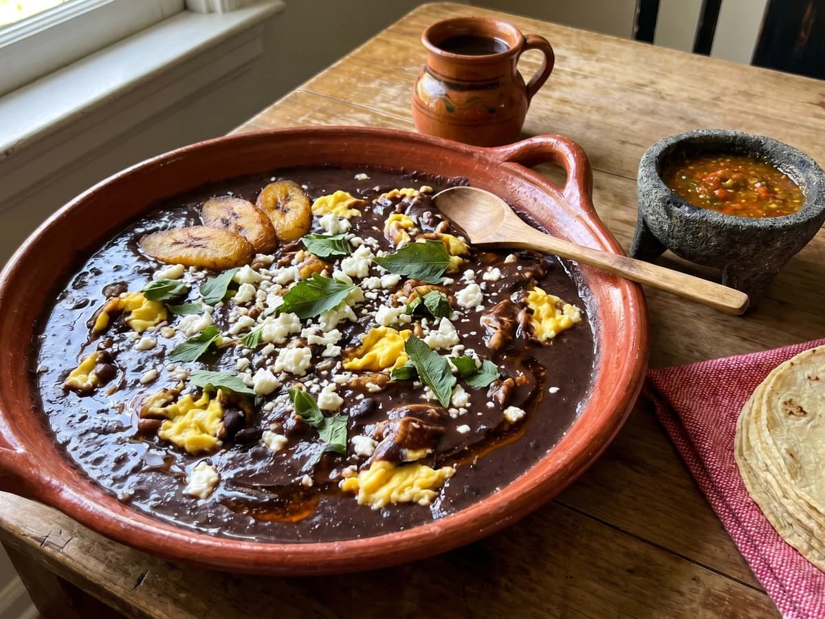 Huevos Tirados con Frijol Colado
