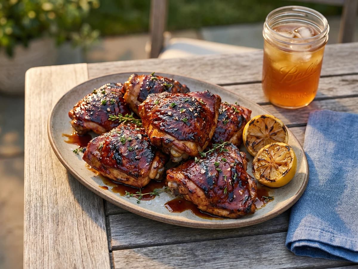 Honey-Bourbon Glazed Grilled Chicken Thighs - Chef Dean