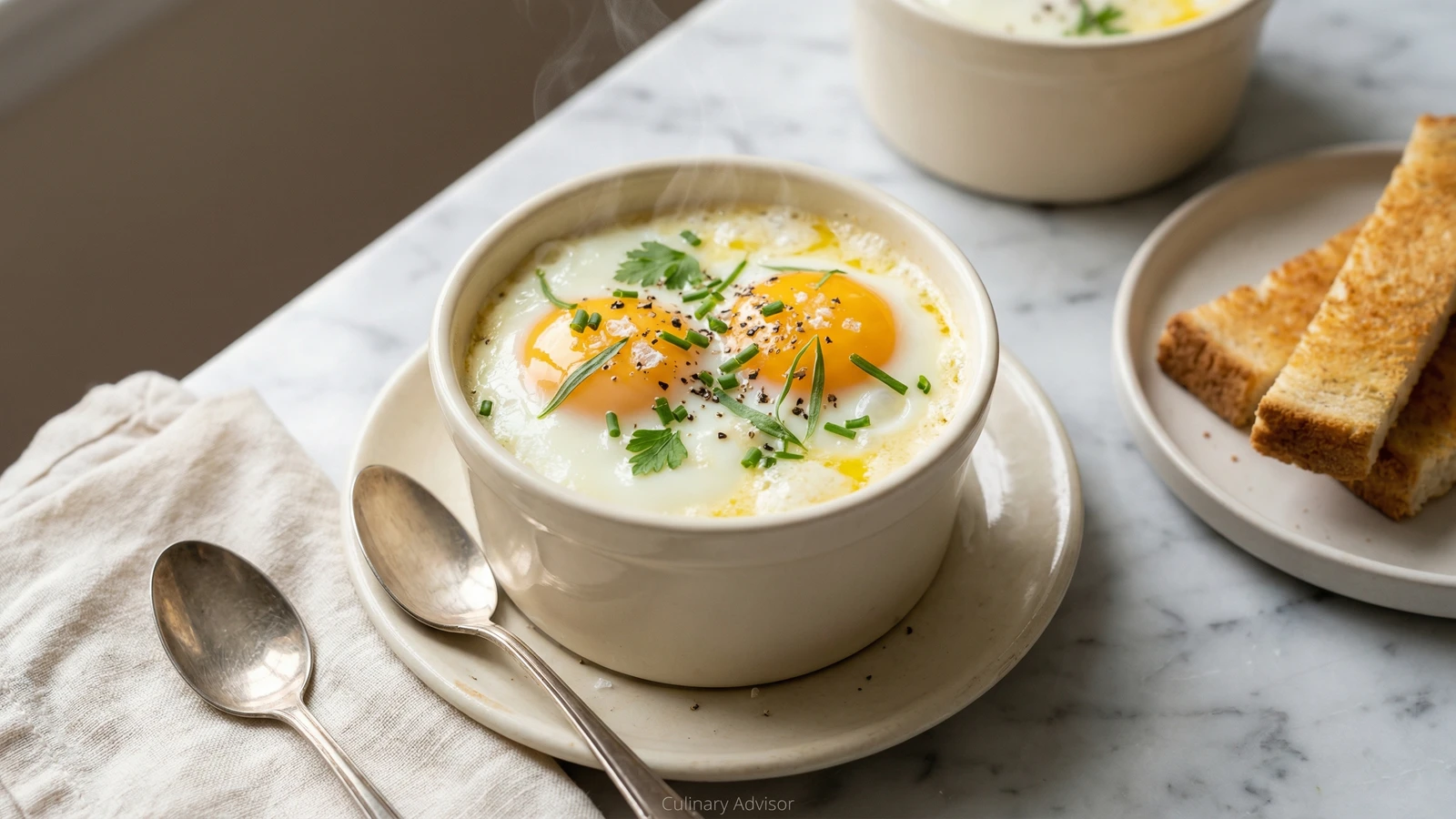 Shirred Eggs with Cream and Herbs