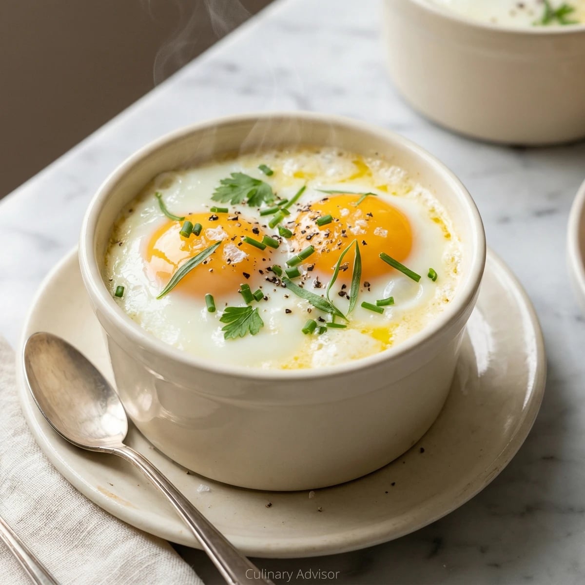 Shirred Eggs with Cream and Herbs