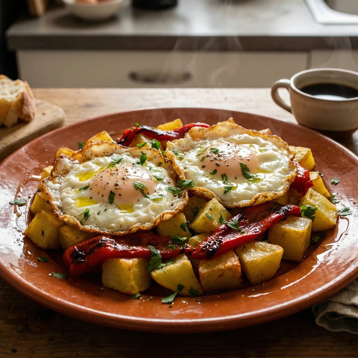 Ovos com Batatas e Pimentos Assados