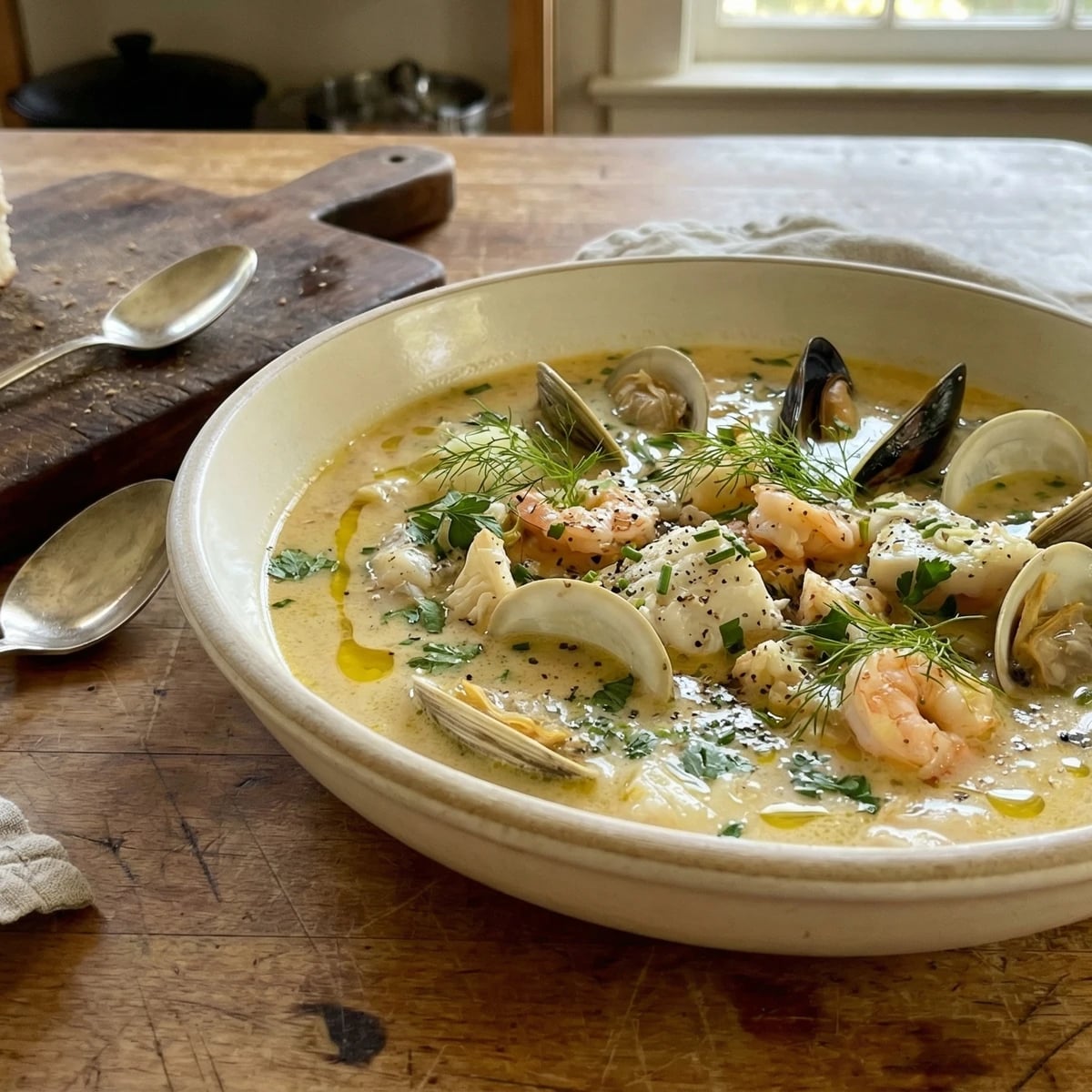 California Seafood Chowder with Fresh Herbs