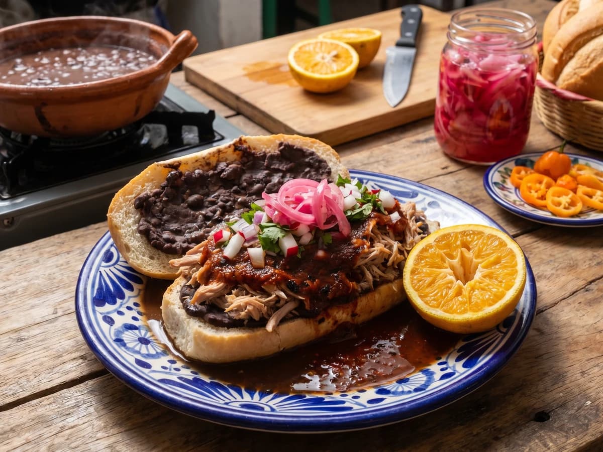 Torta de Frijol con Puerco Yucateca - Chef Lupita