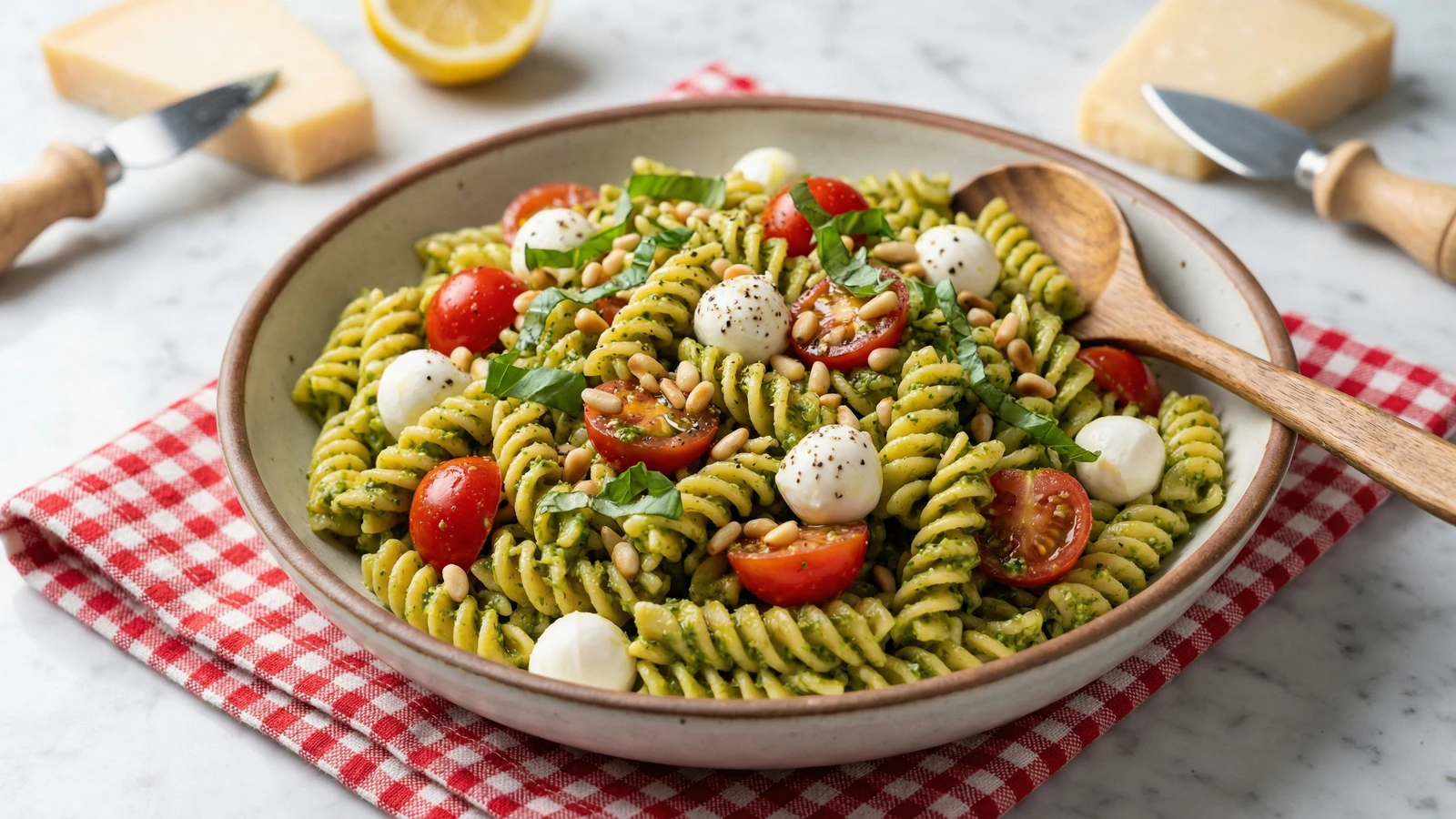 Pesto Pasta Salad with Fresh Mozzarella