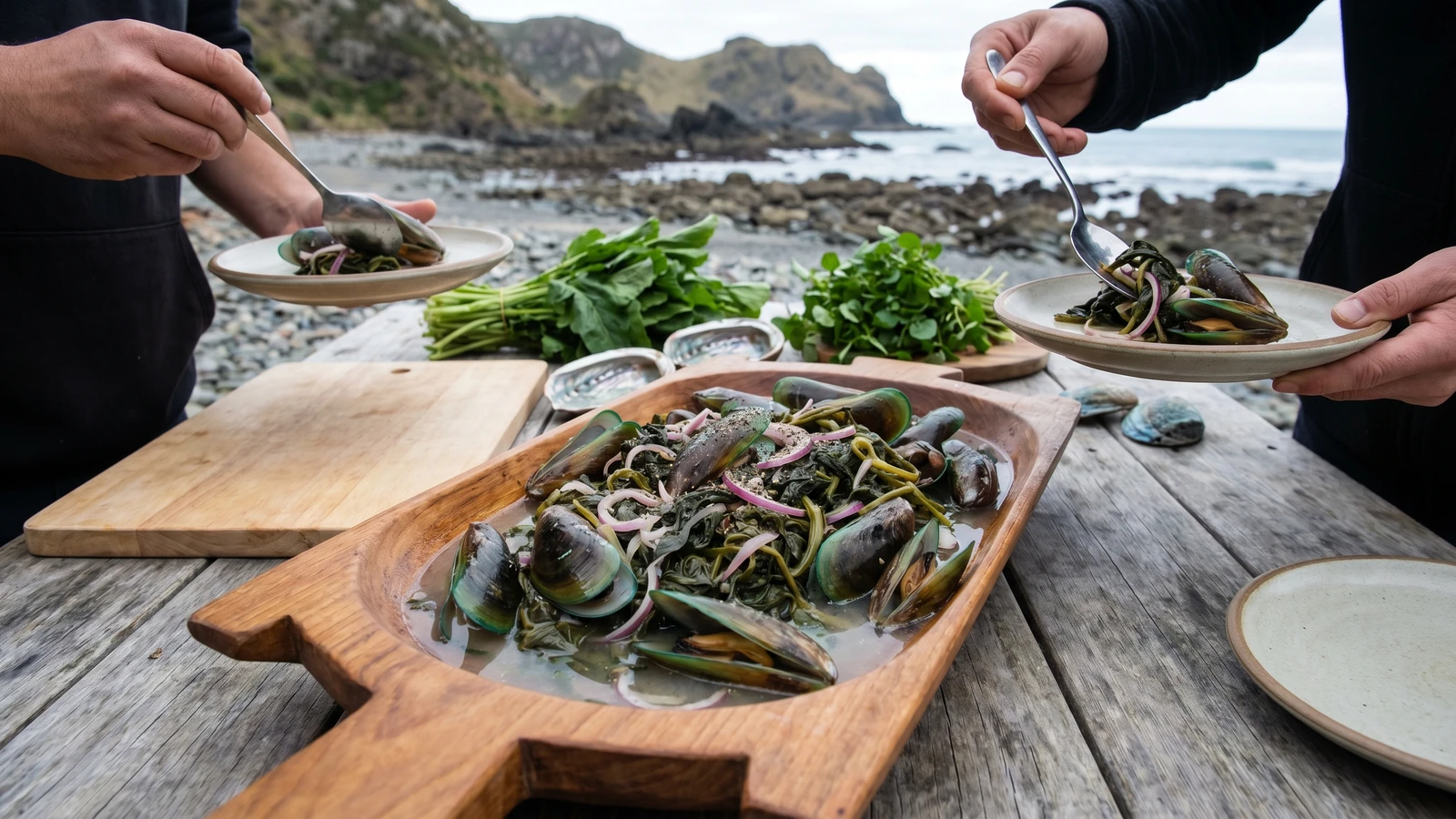 Toroi (Māori Mussels Steeped with Pūhā)