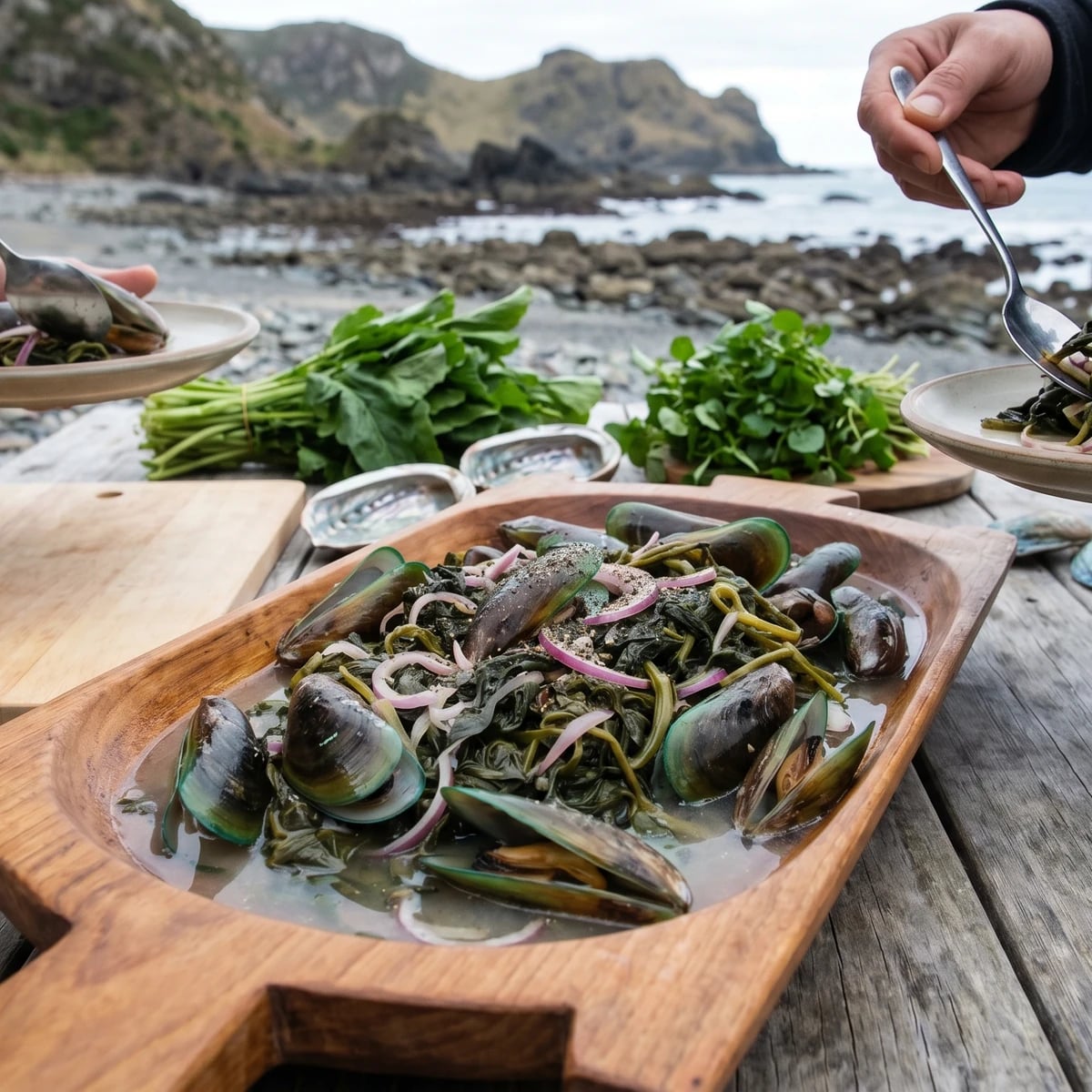 Toroi (Māori Mussels Steeped with Pūhā)