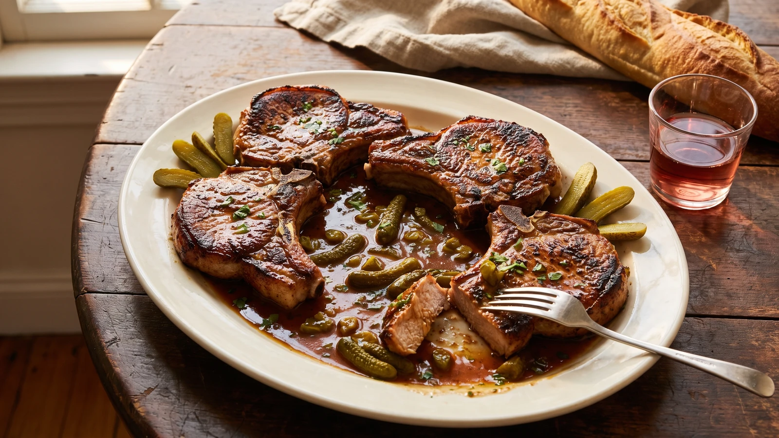 Fresh-pork Cutlets with Piquante or Robert Sauce