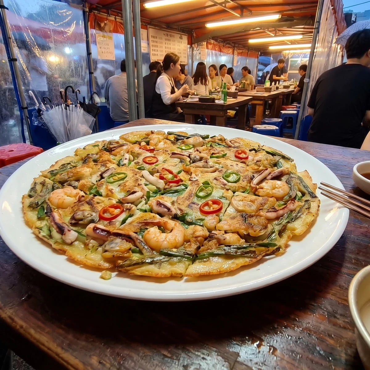 Haemul-pajeon (해물파전, Seafood Scallion Pancake)